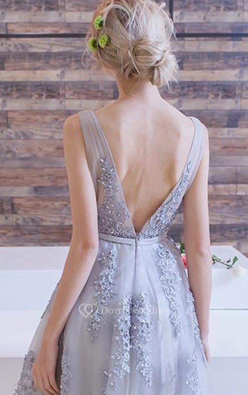 A-Line Appliques Beading Short Prom Dress view 2