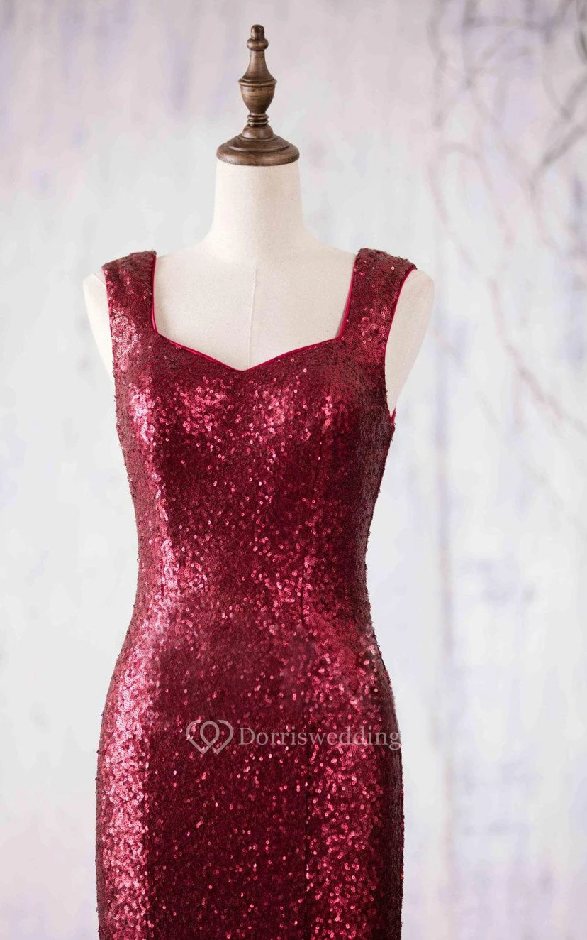 Allover Sequined Sheath Floor Length Dress With Square Back view 4