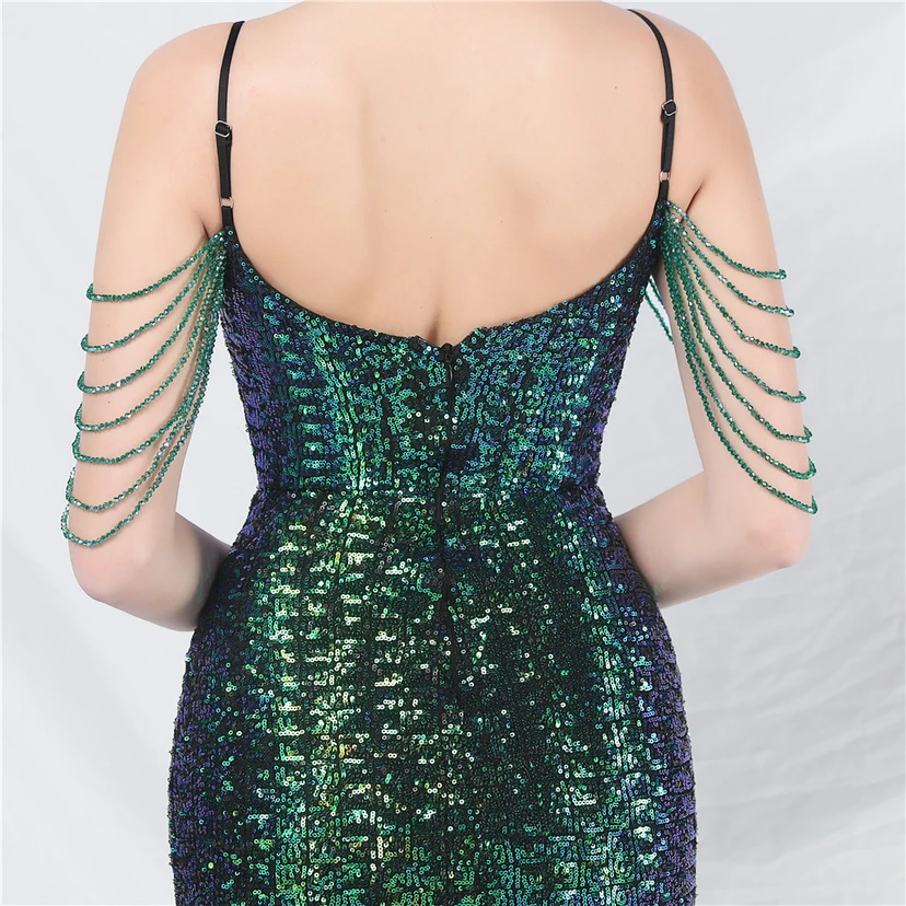 Robe de soirée longue à sequins et perles fantaisie view 43