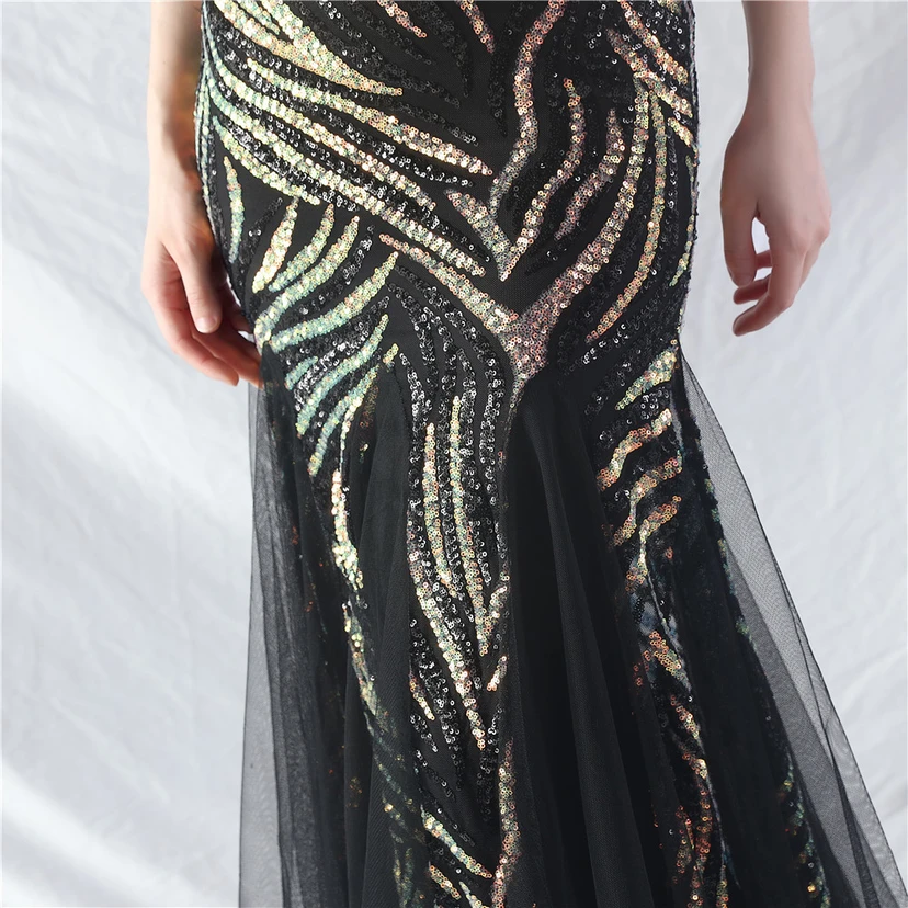 Crafted Ostrich Feather Stacked Sequins Splicing Mesh Gauze High-End Evening Dress Clothes view 20