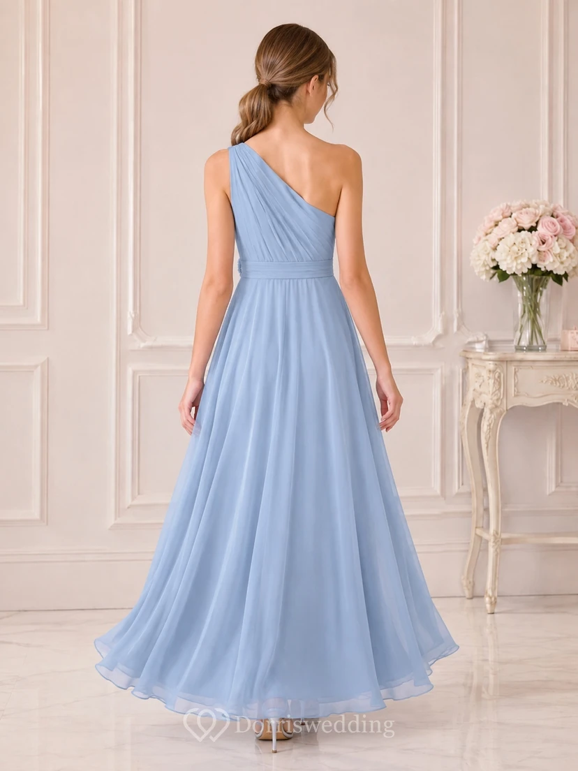 Brautjungfernkleid „Mist Junior“ – A-Linie, bodenlang, One-Shoulder, ärmellos, drapiertes Oberteil, romantisch view 2