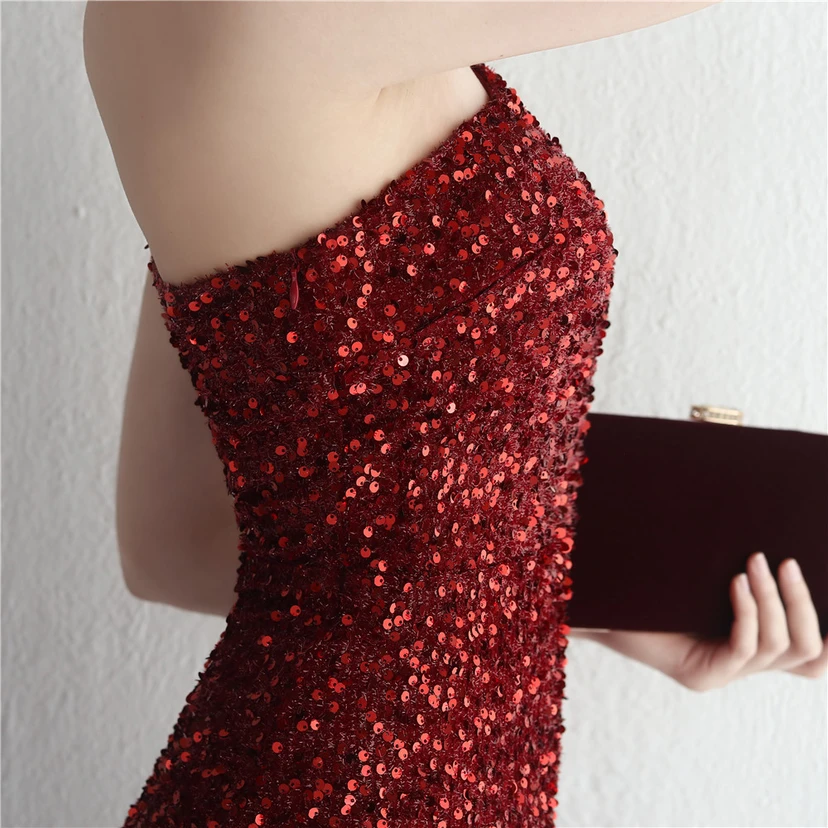 Handgefertigter Paillettenrock mit One-Shoulder-Schnitt, elegant für festliche Anlässe und Galas, mit Schlitz und Meerjungfrauenschnitt. view 83