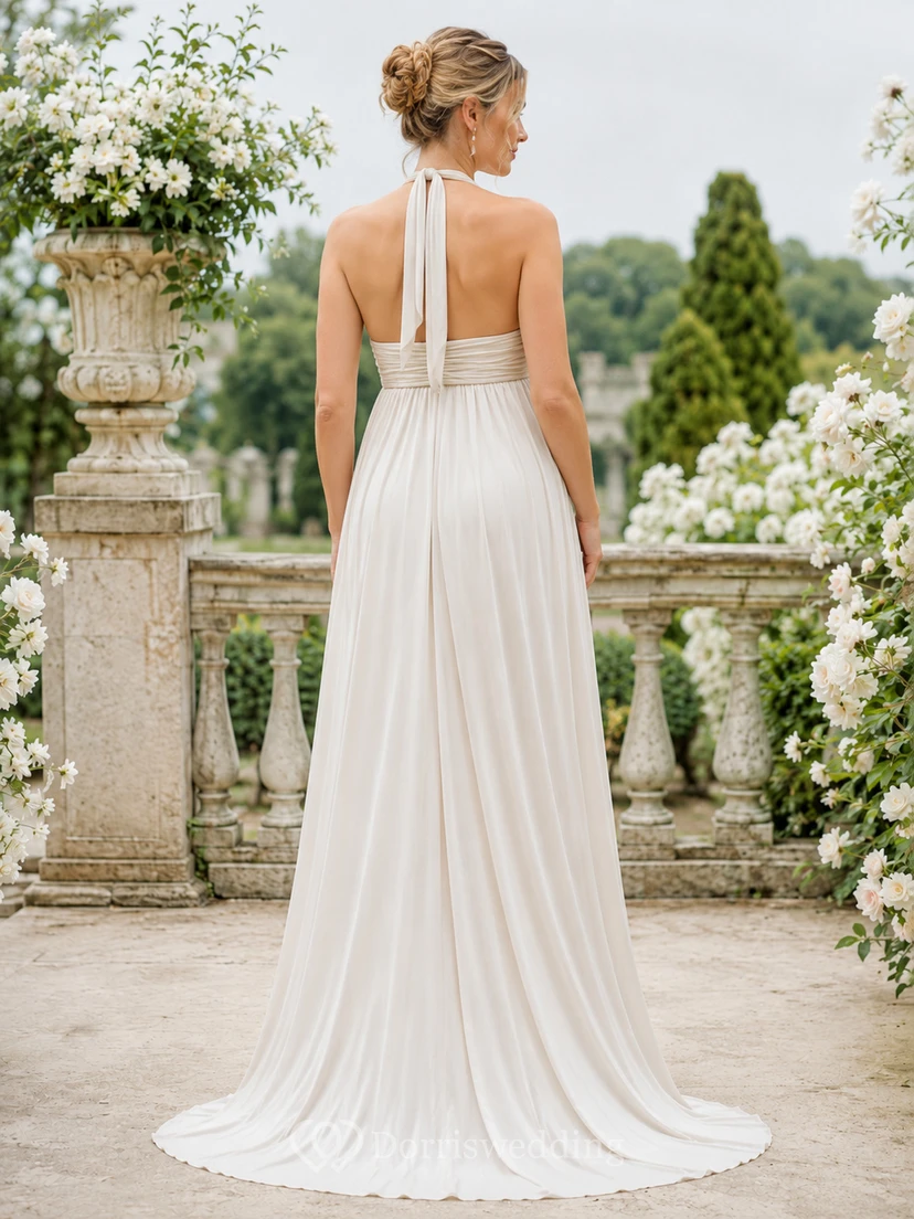 Maternity Halter V-Neck Empire Chiffon A-Line Wedding Dress view 2