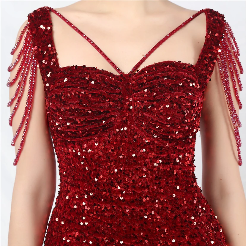 Velvet Handmade Sequined Heavy Craft Beaded Fantasy Sequined Short Skirt Evening Dress view 48