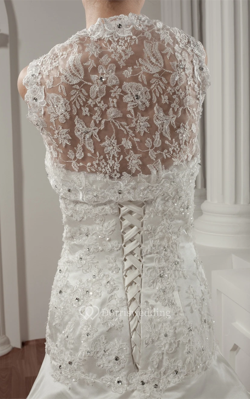 Long-Sleeve Lace Pick-Up Bolero and Dress With Beading view 9