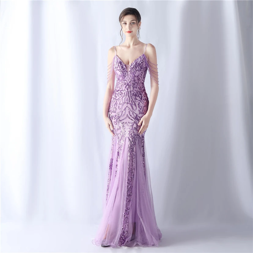 Robe de soirée haut de gamme en maille perlée et ornée de perles, modèle 3034. view 55