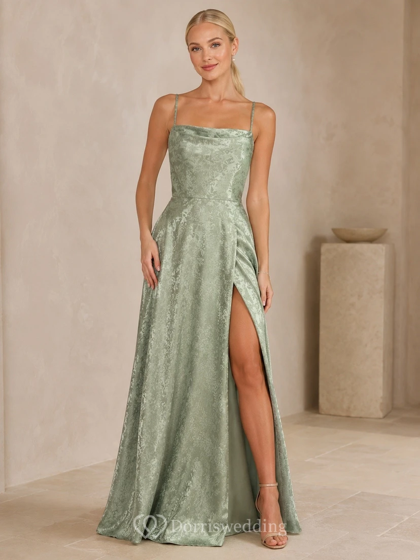 Sage Green Strapless Ruched Mermaid High Slit Satin Evening Dress