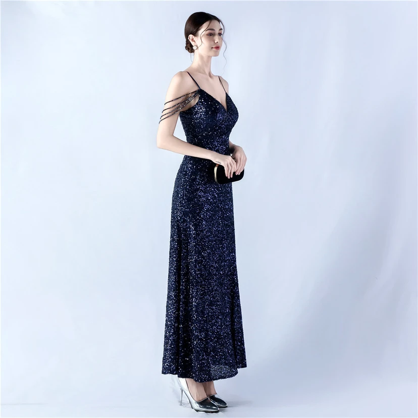 Sling A-Line Large Swing Mesh Sequin Evening Dress view 31