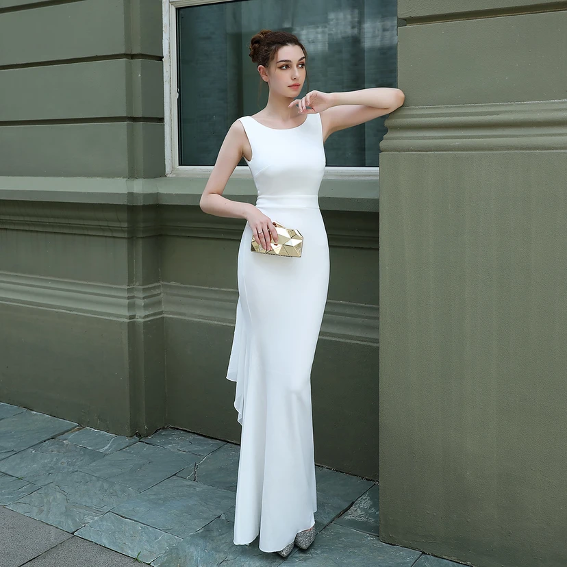 Abendkleid für die Braut, lang, ärmellos, rot, mit schmalem Meerjungfrauenschnitt, geeignet für Dankesbankette, Hochzeitsfeiern, Auto-Modelltreffen und Ausstellungen view 13