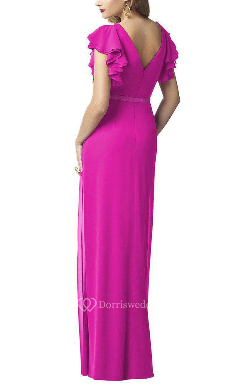 Butterfly Sleeves V-neck Chiffon Long Dress view 2