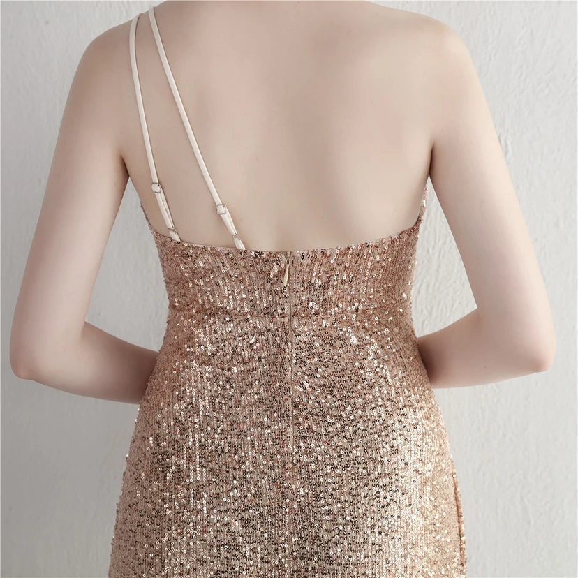 Sequined One-Shoulder Celebrity Cold Banquet Slit Long Sequin Aura Queen Dinner Fishtail Dress view 52