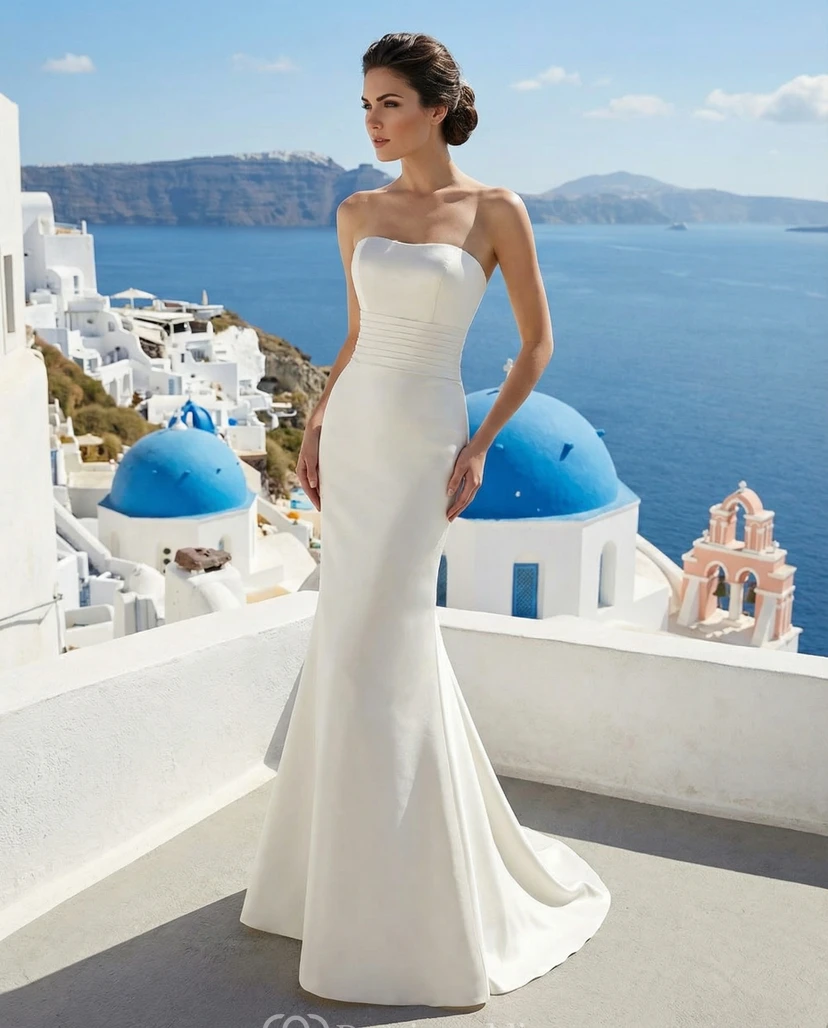 Robe de mariée fourreau simple en satin avec traîne