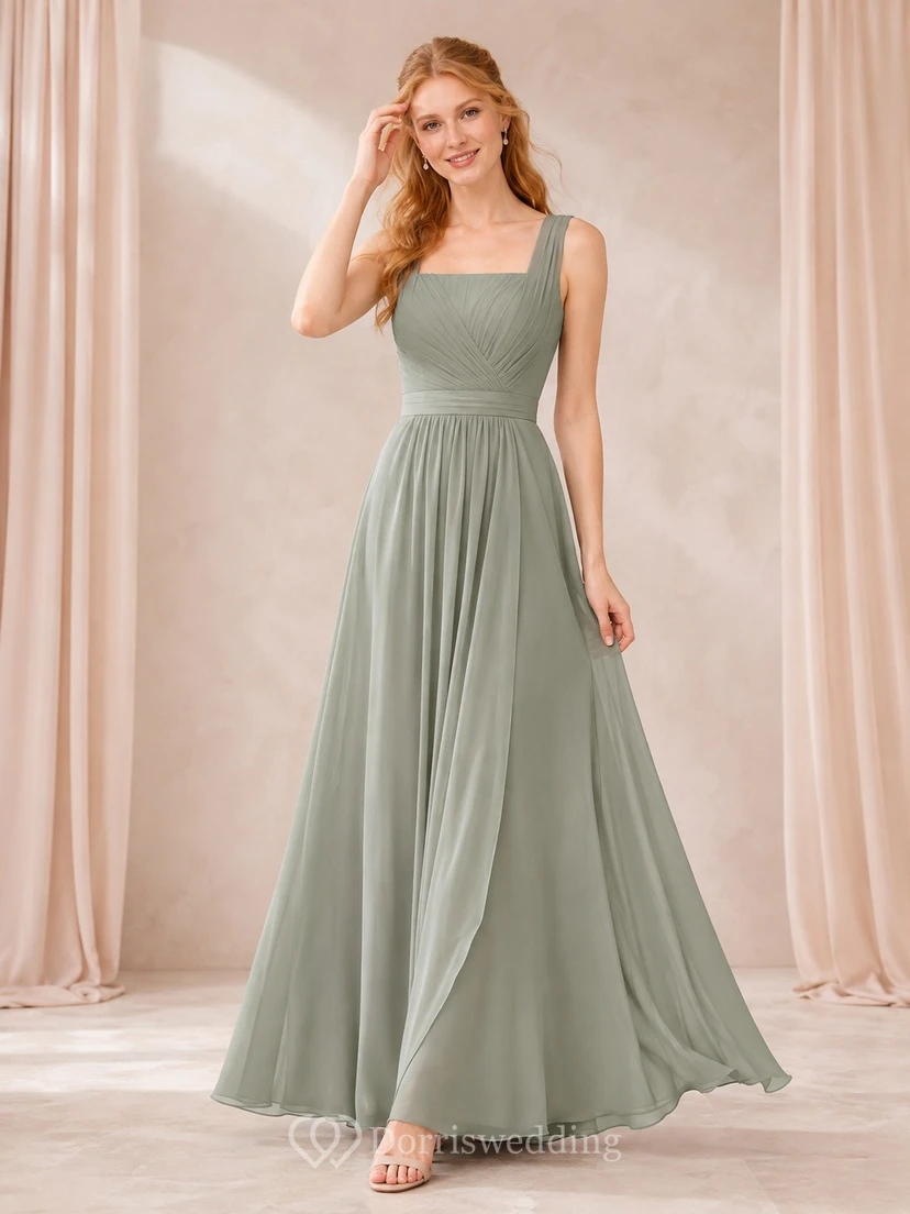Vestido formal largo hasta el suelo de gasa con mangas cortas y corte en A, de la marca Sage Bohemian Square.