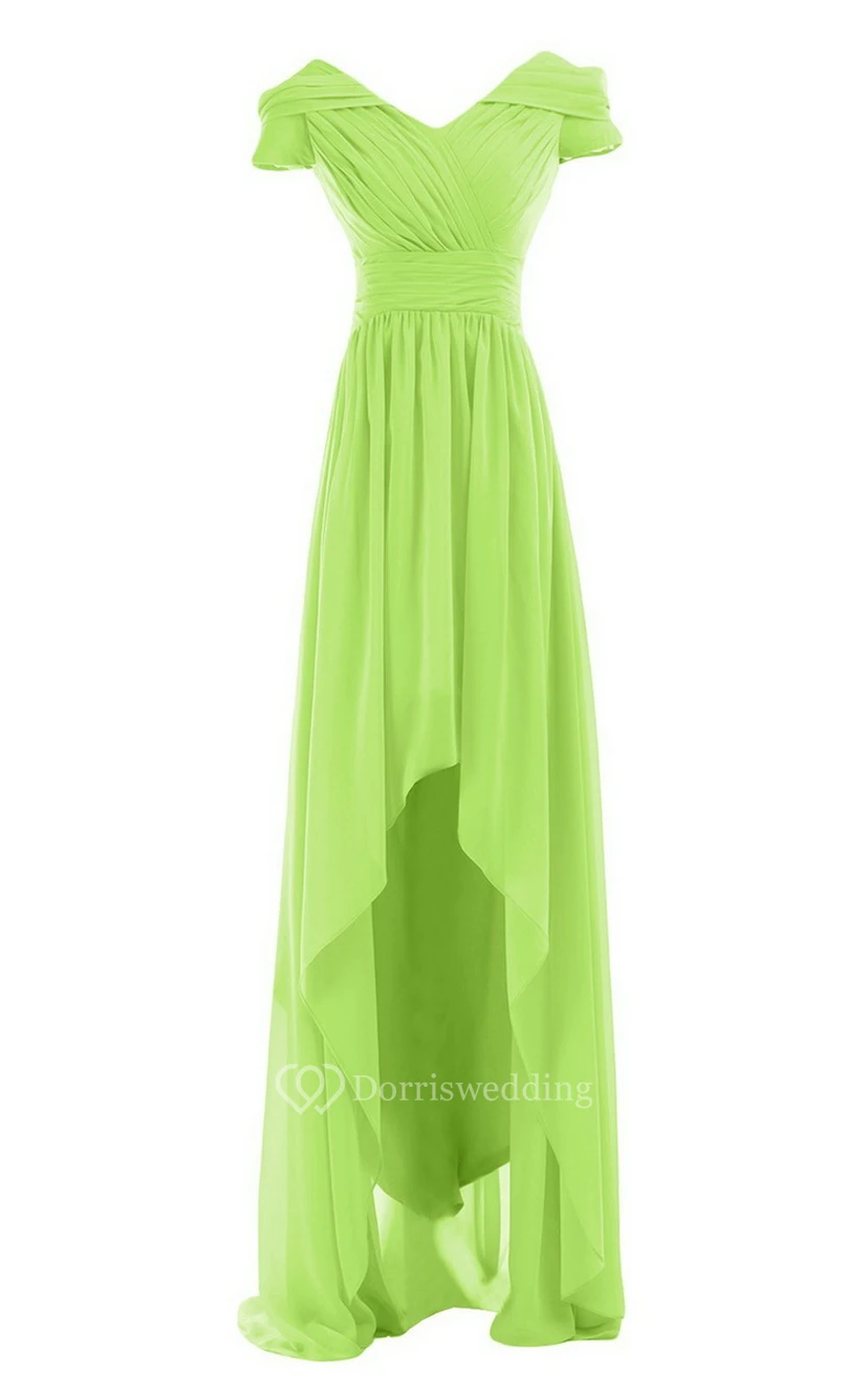 Short-sleeved Highlow Empire Ruched Chiffon Dress view 10