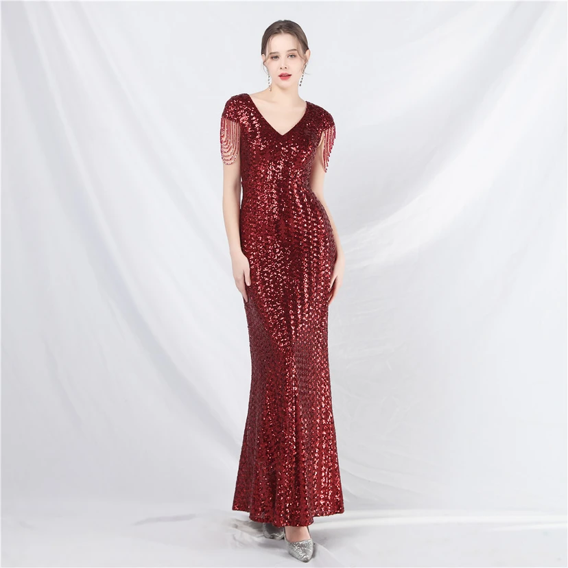 A-Line Big Swing Dress Craft Sequined Long A-Line Evening Dress view 5