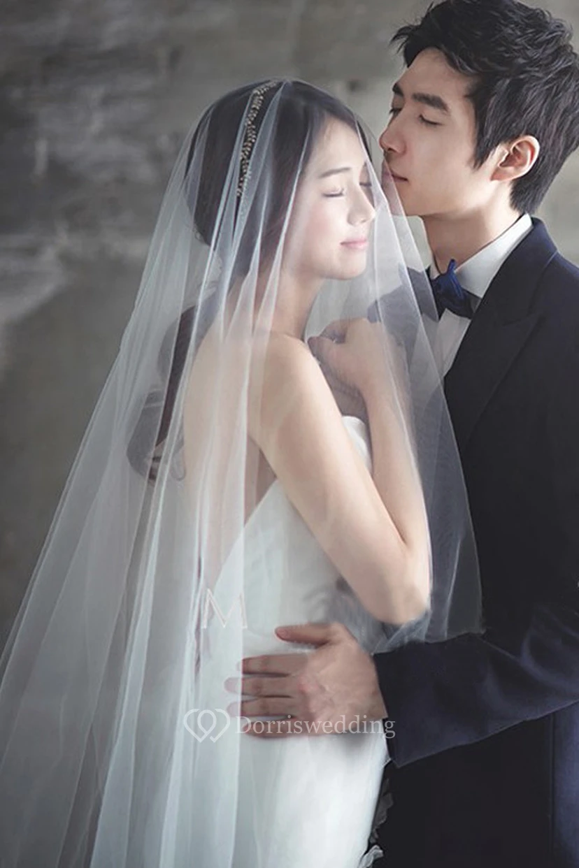 Simple Romantic Tulle Long Wedding Veil view 3