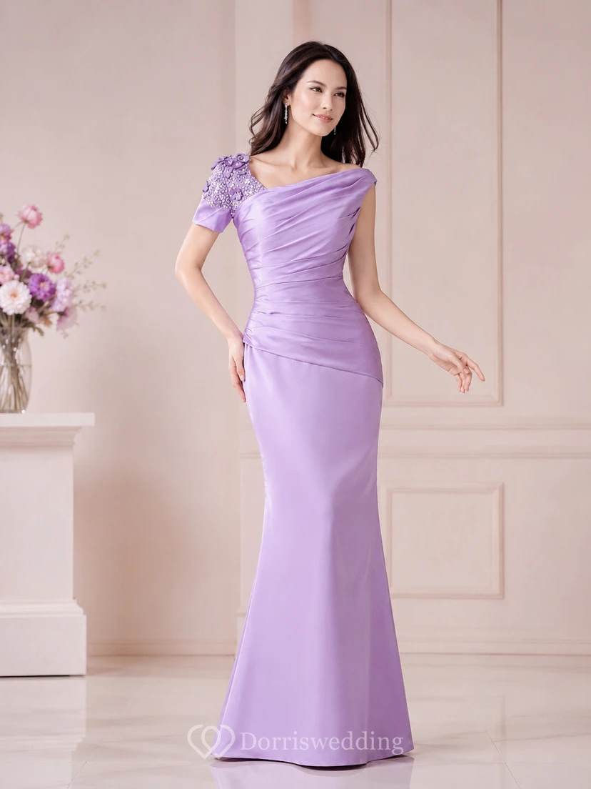 Asymmetrisches Meerjungfrauen-Kleid aus Satin mit Strasssteinen und Raffungen view 6
