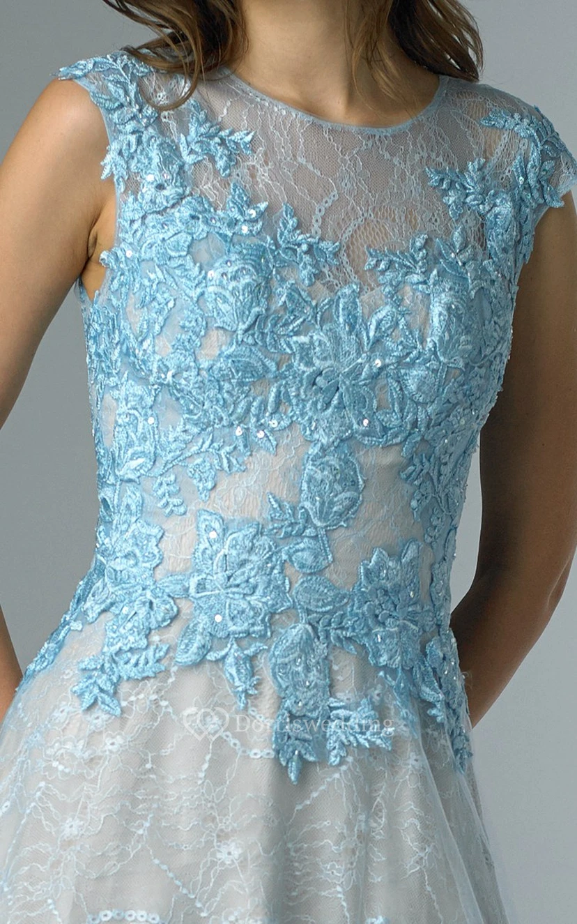 A-line Floor-length High Neck Short Sleeve Lace Illusion Dress view 11