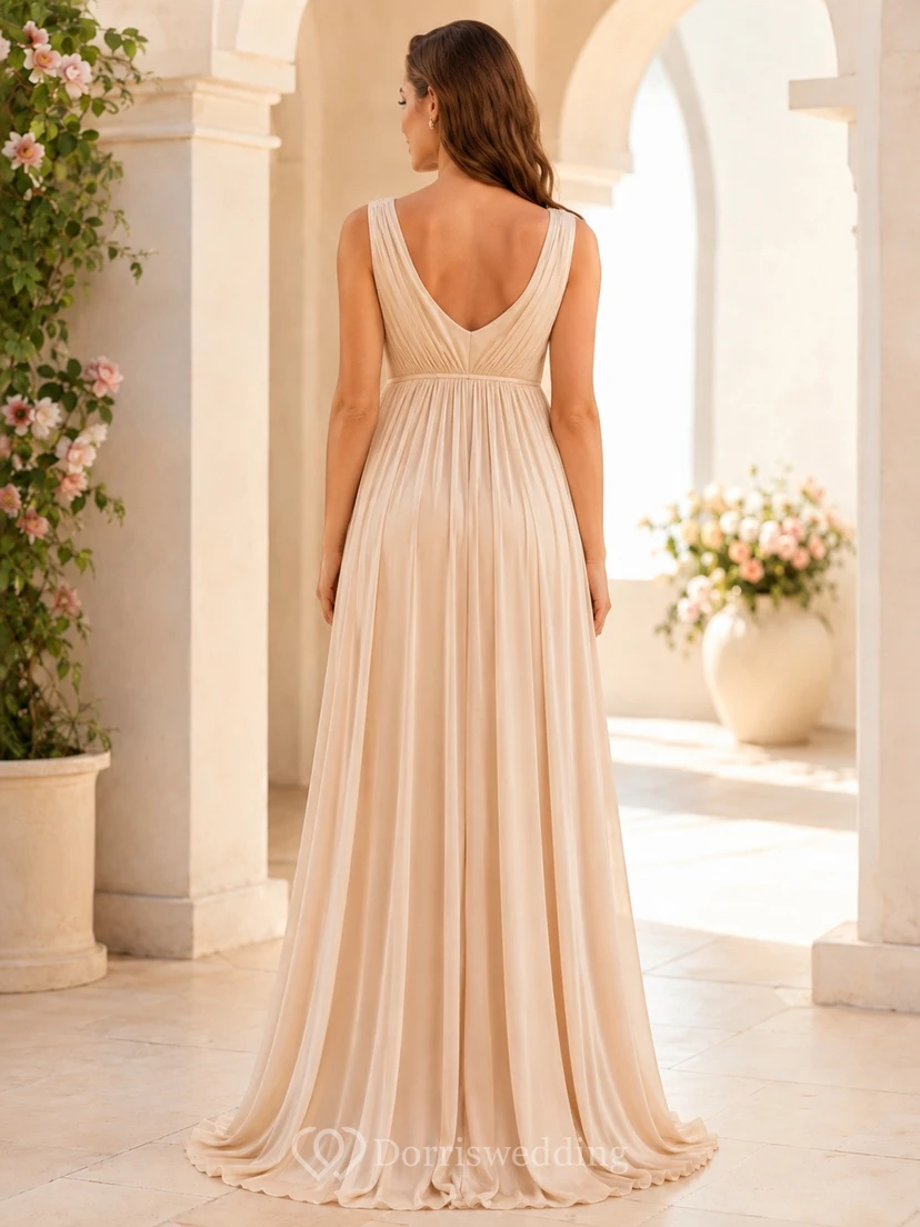 Romantic Maternity Blush Chiffon A-Line Floor-Length Cowl Neck Sleeveless Dress view 2