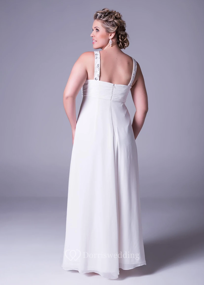 Trägerloses, gerafftes Chiffon-Brautkleid in Übergröße mit Perlenstickerei und Reißverschluss view 2