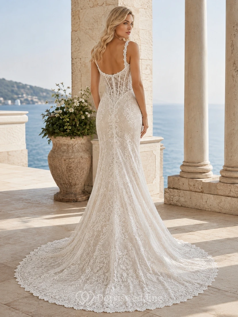Meerjungfrauen-Brautkleid mit Spitze und Schleppe, festlich view 2