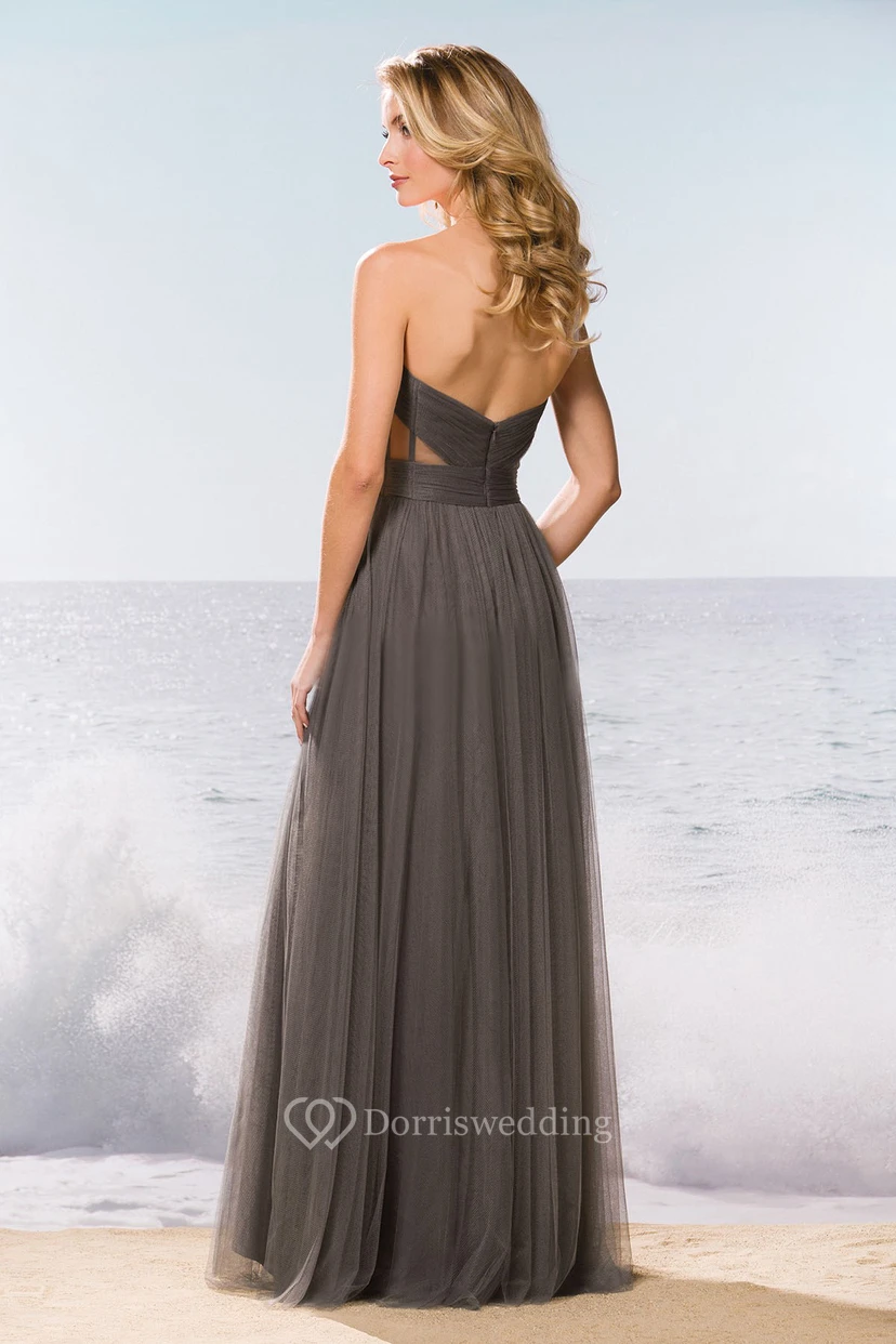 Sweetheart A-Line Tulle Gown With Pleats And Side Cuts view 2