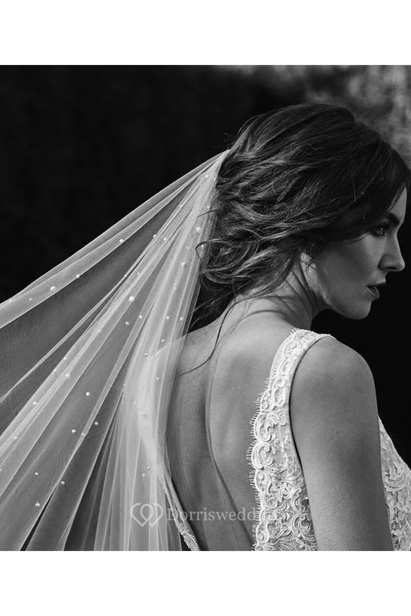 Fairy Long Tulle Bridal Veil With Pearl view 3