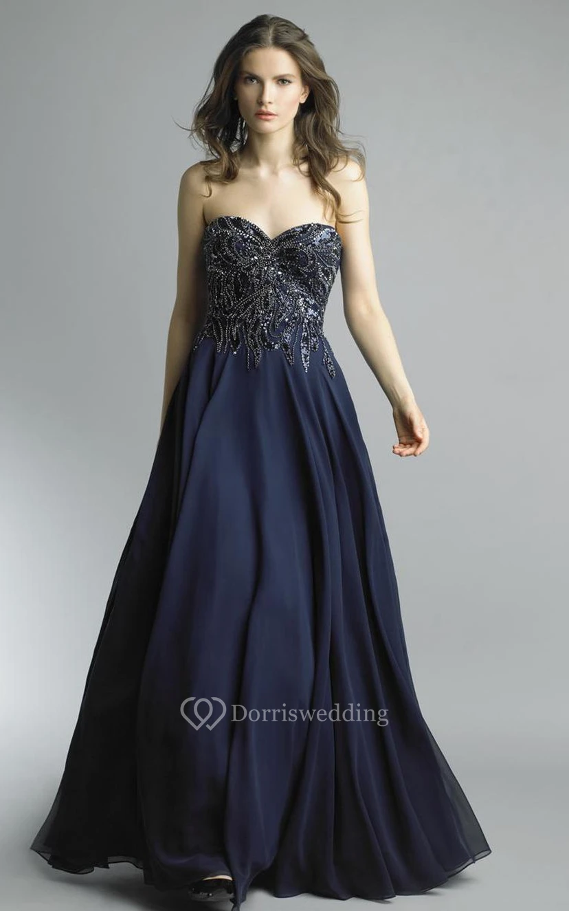 A-line Floor-length Sweetheart Sleeveless Chiffon Backless Dress