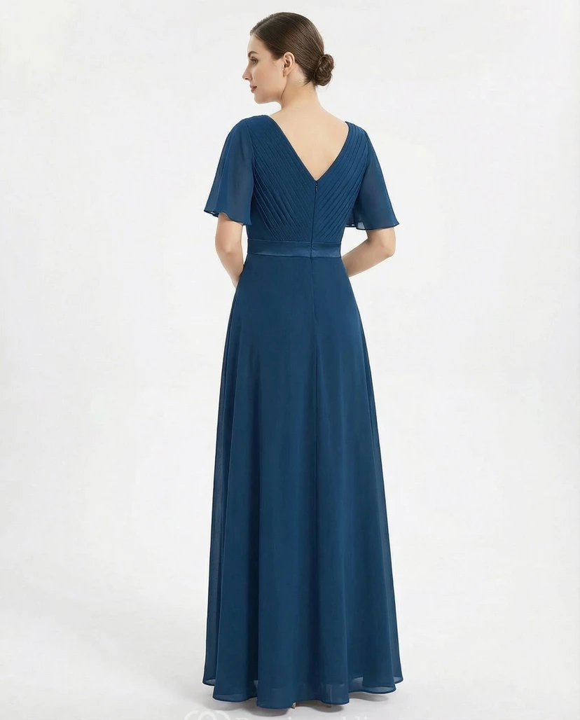V-Neck Short Sleeve Chiffon Prom Mother Dress view 2