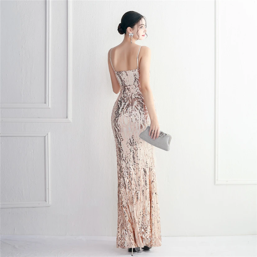 Positioning Flower Craft Beading Craft Imported Wool Dress Long Banquet Slim Evening Dress Elegant Temperament view 33
