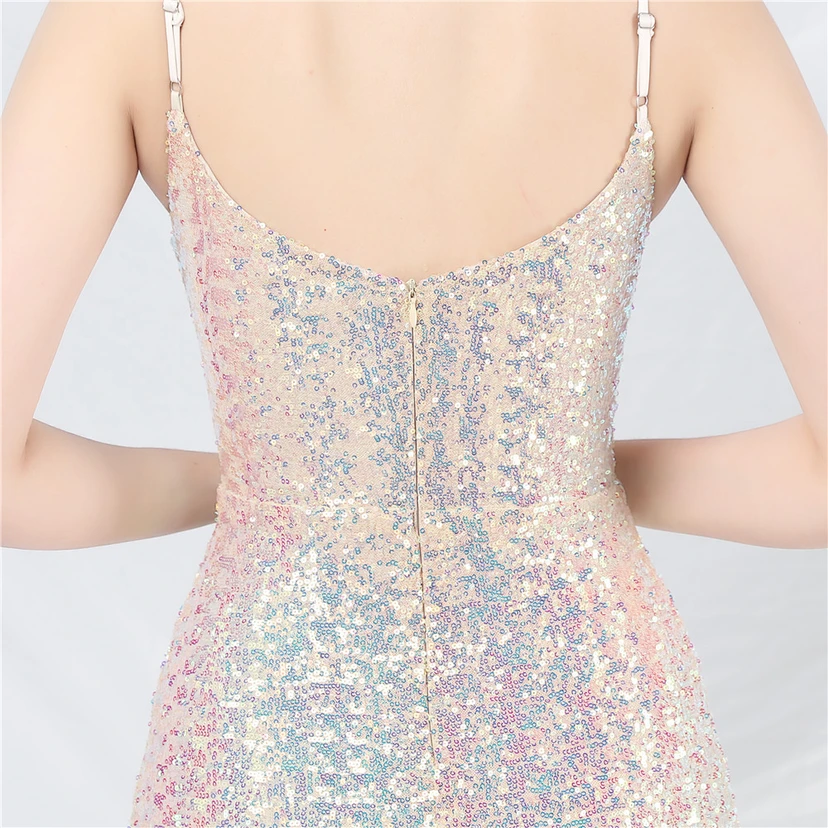Hochwertiges, schillerndes Pailletten-Abendkleid mit Trägern view 47