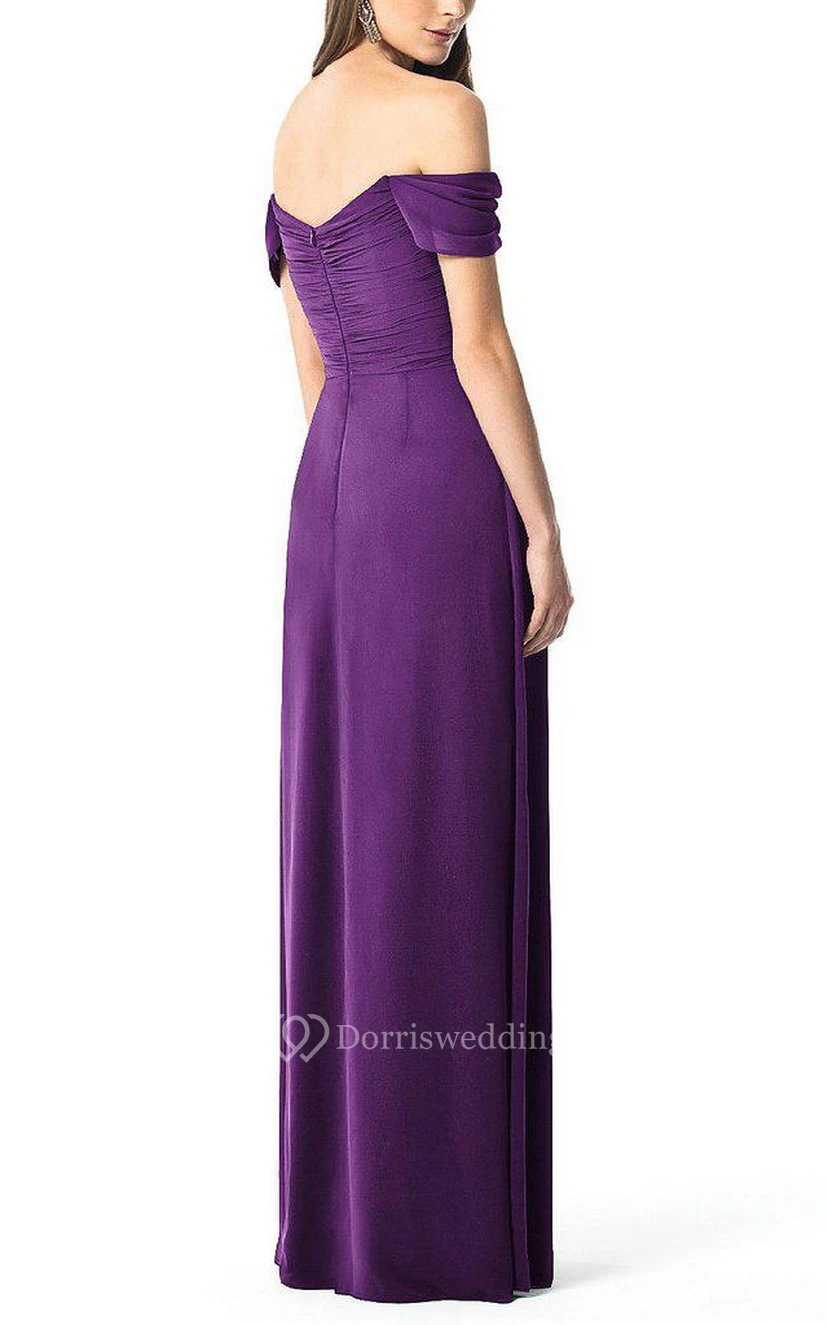 Off-the-shoulder Sweetheart Ruched Long Bridesmaid Dress view 2