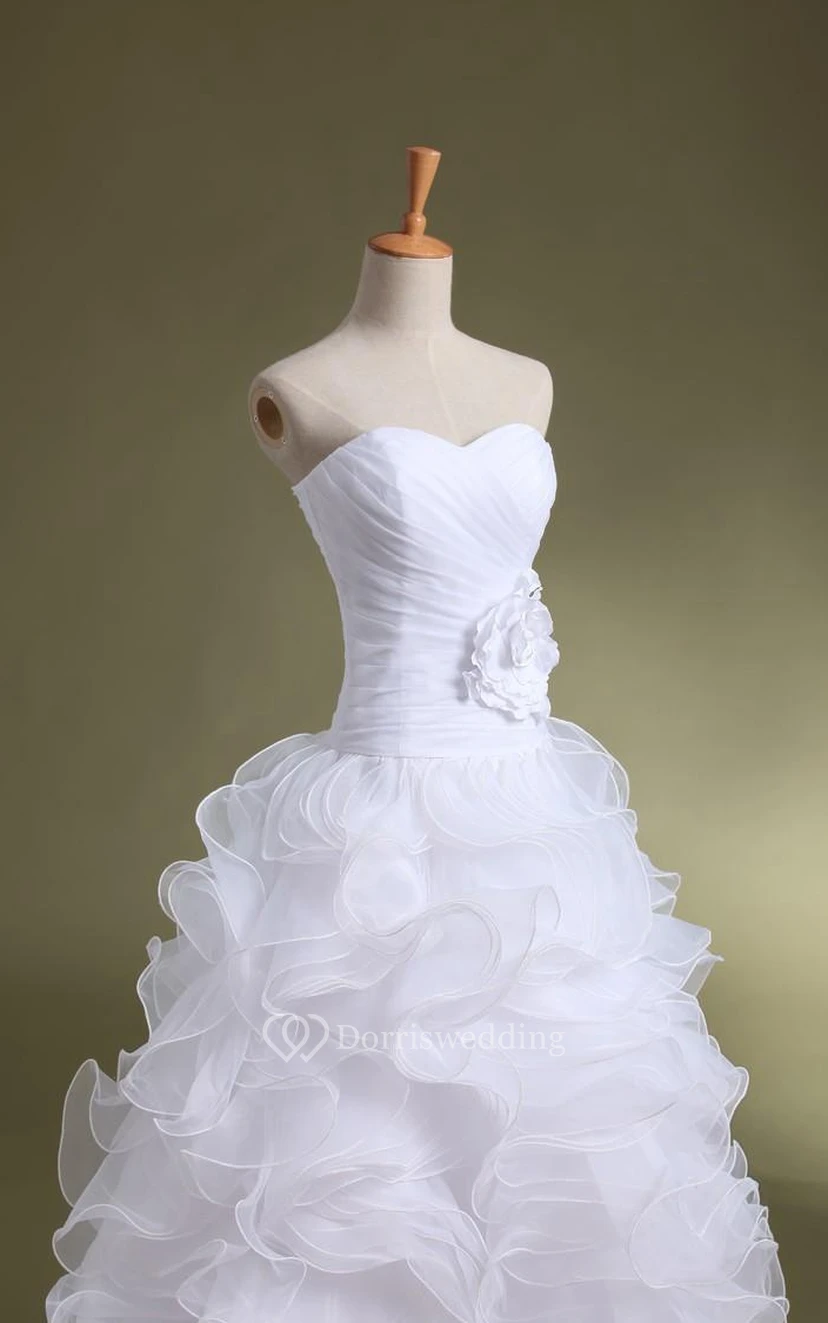 A-Line Ball Gown Floor-Length Beading Zipper Corset Back Lace Organza Satin Dress view 4
