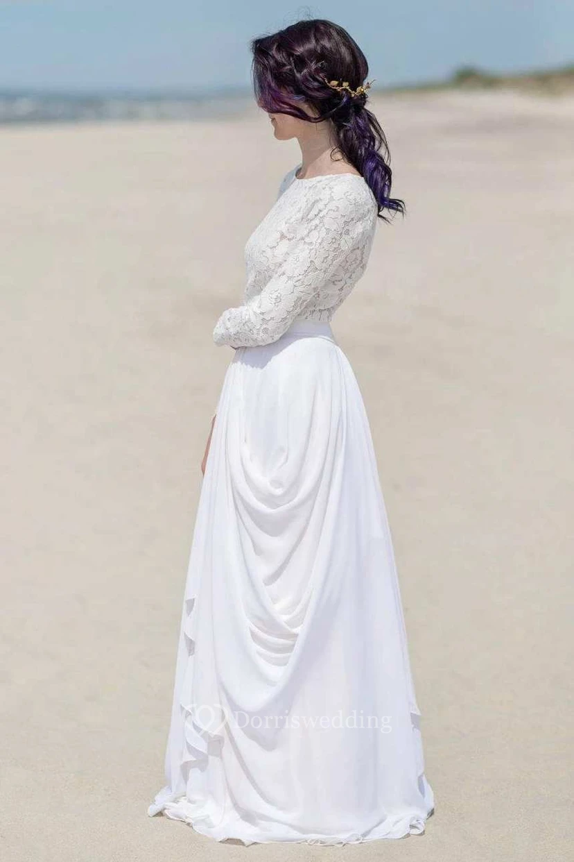 Vestido de novia de gasa, satén, encaje, botones y cremallera view 4