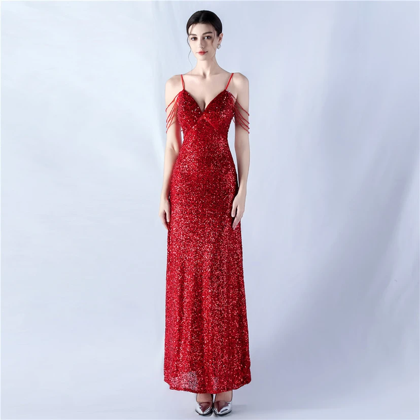Sling A-Line Large Swing Mesh Sequin Evening Dress view 10