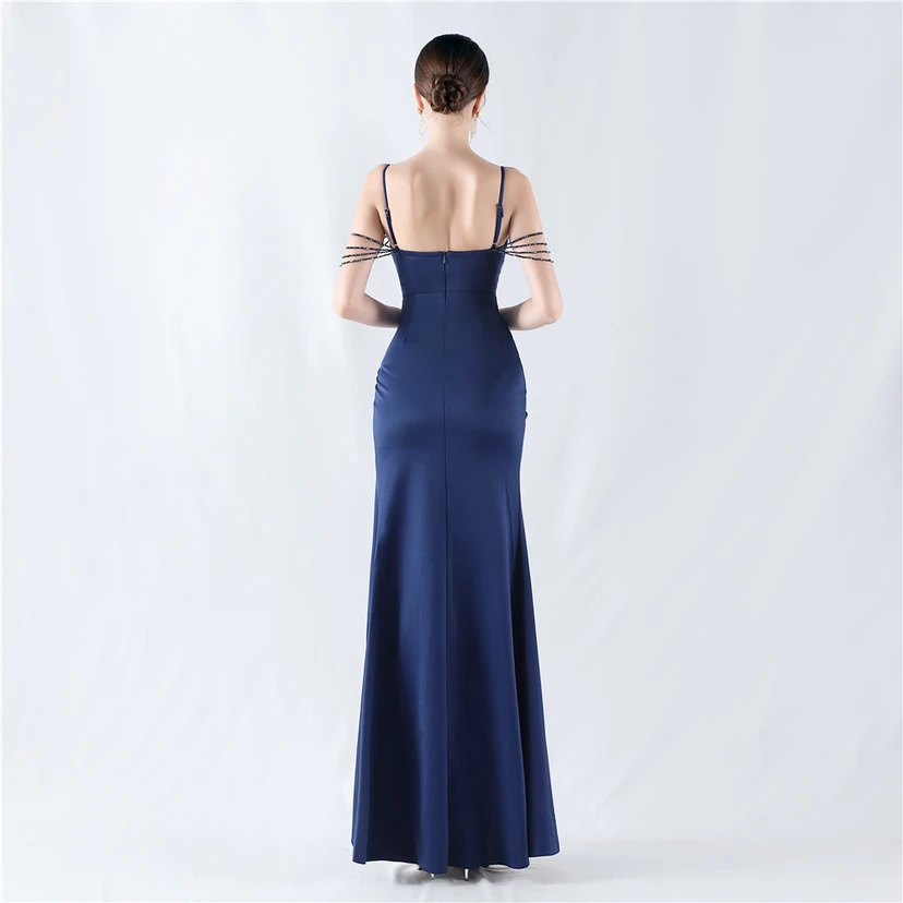 Hot Diamond Beaded High-Slit Satin Sexy Sling Evening Dress view 56