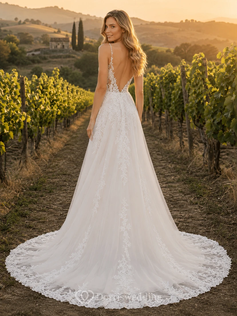 Open Back Lace A-Line Vineyard Garden Bridal Gown view 2
