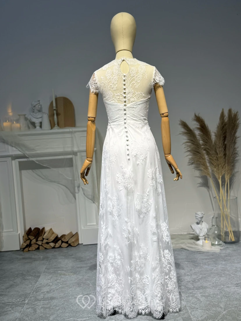 Vestido de novia ajustado con gorro de encaje vintage color marfil view 2