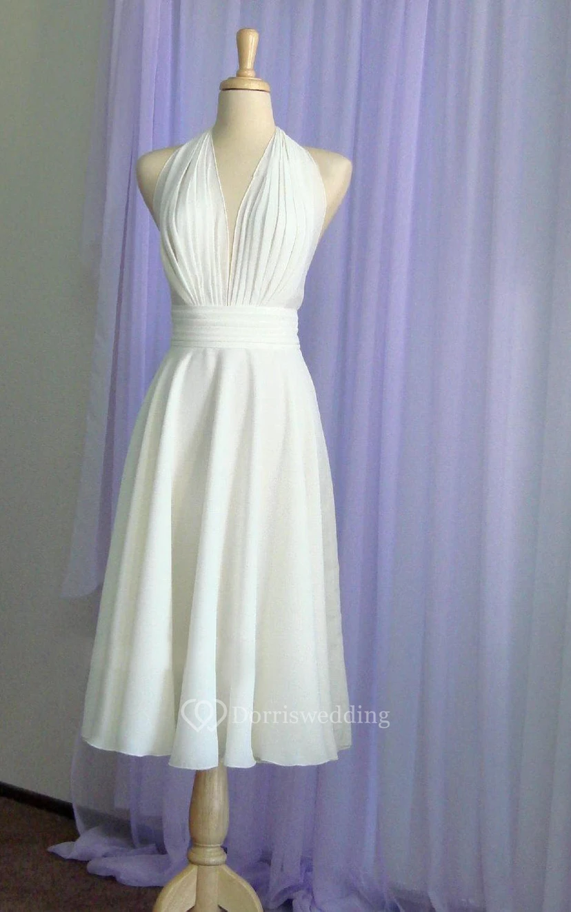 Marilyn Monroe White Halter Dress | Tea Length Costume | 1950s Vintage Wedding Gown view 5