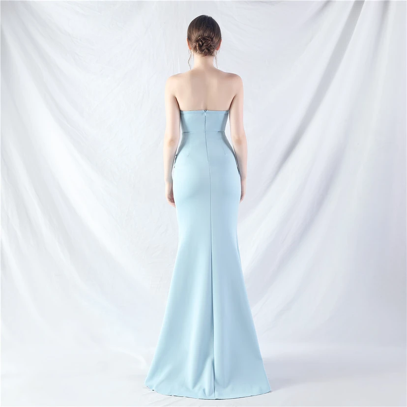 Vestido de noche de alta gama con cintura de espiga, elaborado con cuentas y forma elaborada. view 51