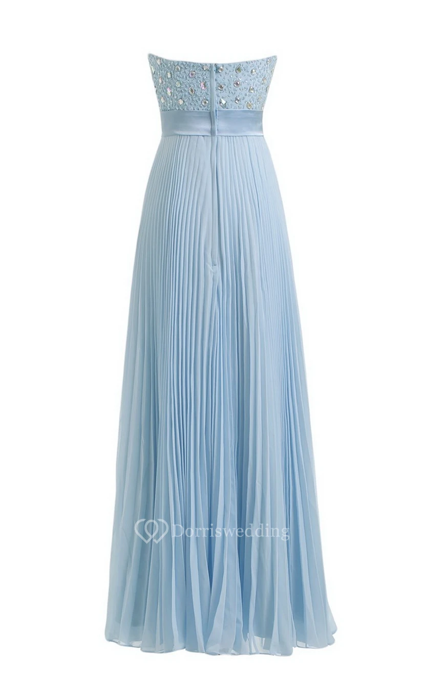 Strapless Empire Long Pleated Dress With Rhinestones view 8