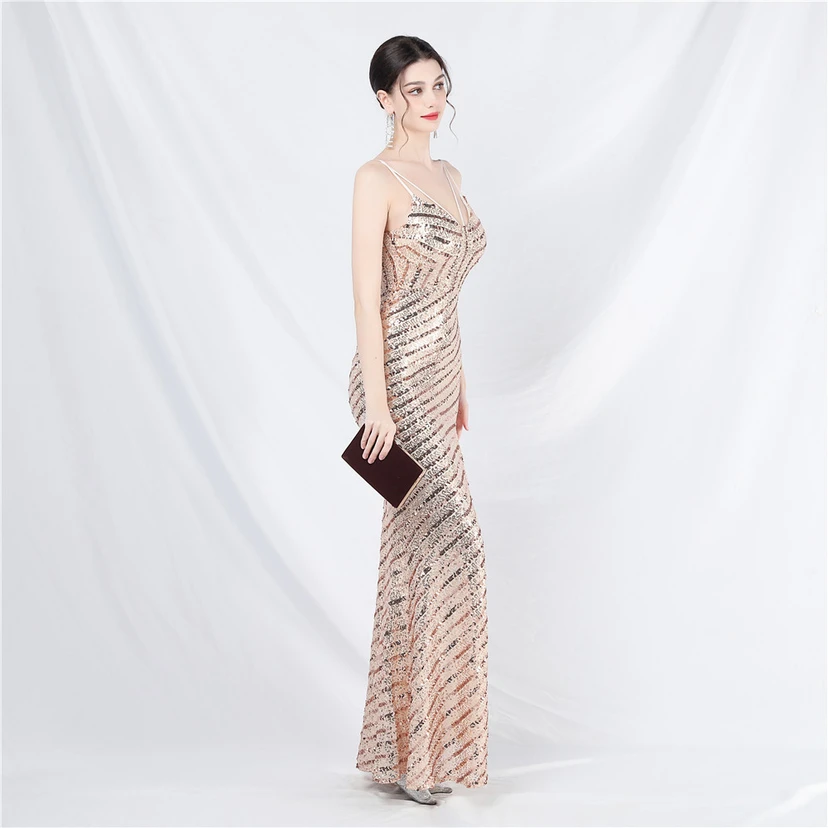 Fashionable Women'S Suspender Low-Cut Sequined Evening Dress view 35
