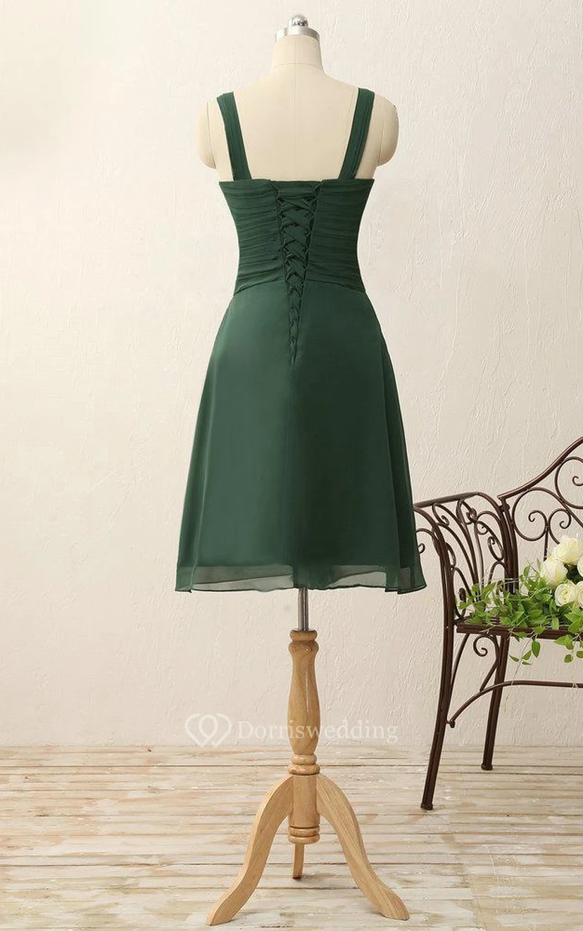 Short V-neck A-line Knee-length Pleats Chiffon Dress view 2
