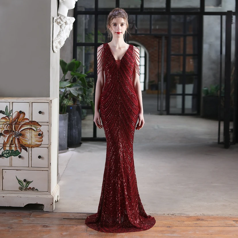 Paillettenbesetztes Meerjungfrauenkleid für Auftritte, Internet-Promi-Events, Bankette, Automodelle, Etikette, Abendkleid view 13