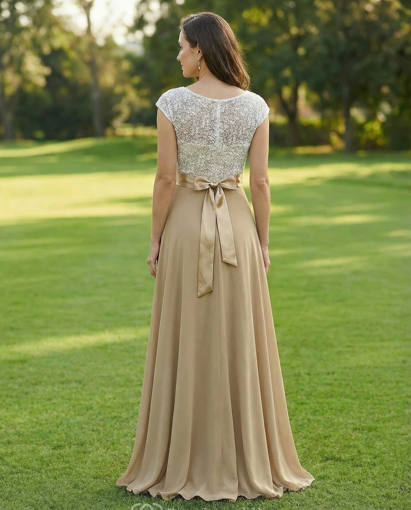 Vestido largo de encaje y punto con escote barco view 2