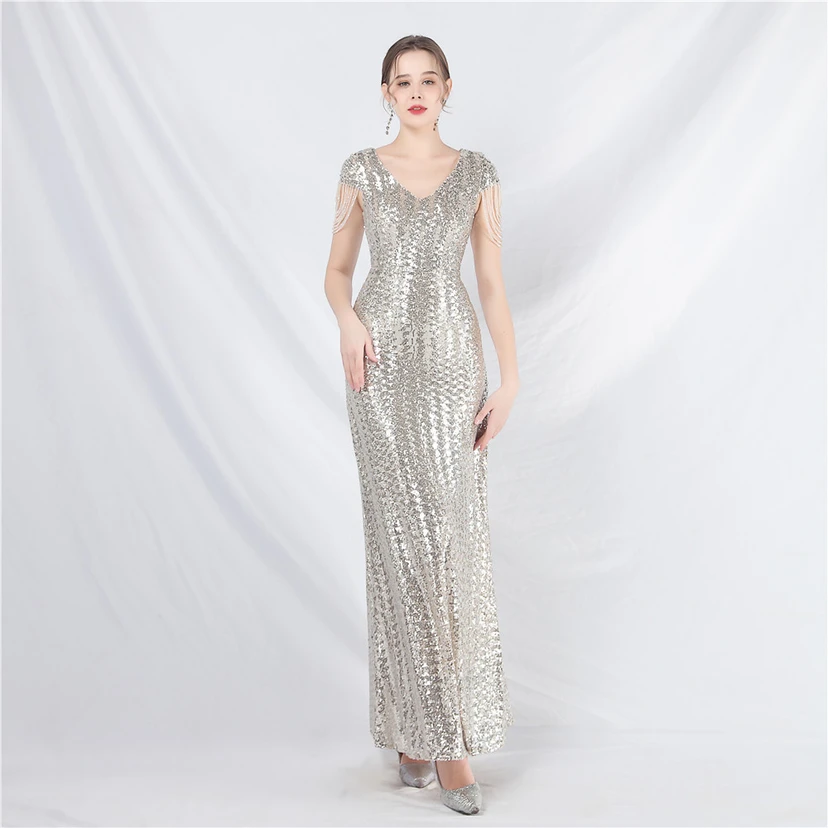 A-Line Big Swing Dress Craft Sequined Long A-Line Evening Dress view 14