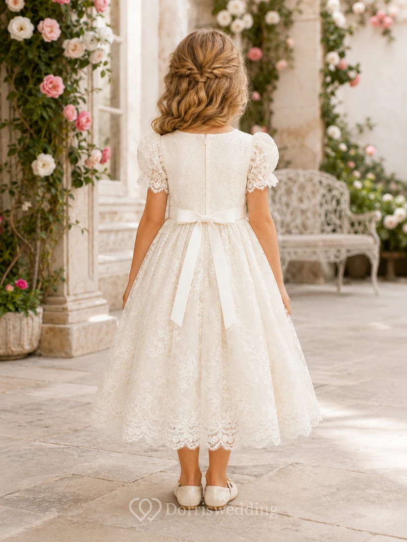 Elegantes Tüll-Blumenmädchenkleid mit Spitzenoberteil view 2