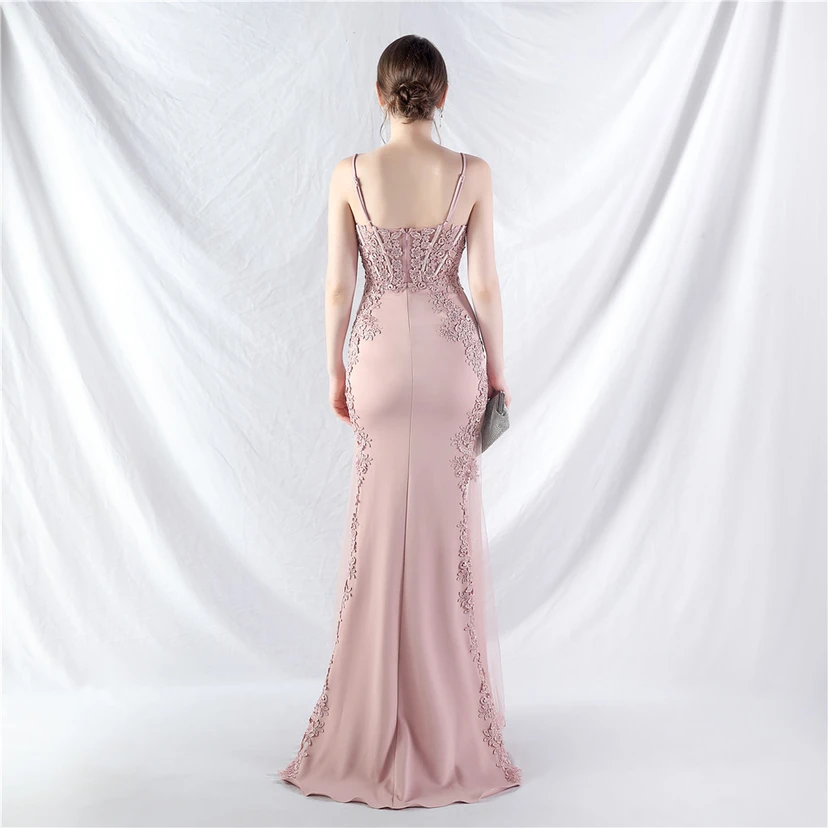 Spitzen-Abendkleid mit heißer Diamant- und Fischgrätenmuster-Weste, tiefem Taillenausschnitt, schulterfreiem Design und kurzer Schleppe view 6