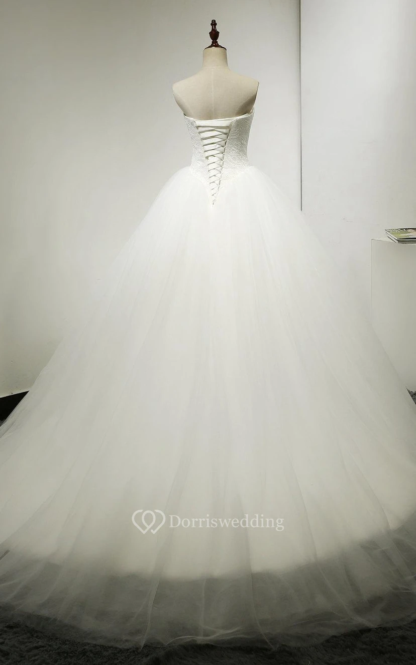 Sweetheart Tulle Ball Gown With Lace Bodice and Lace-Up Back view 2