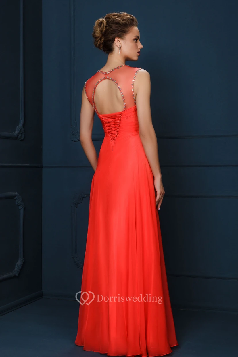 Sheath V-Neck Sleeveless Floor-Length Beaded Evening Dress With Ruching view 2